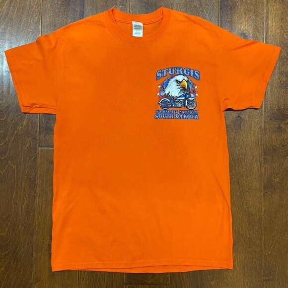 Sturgis South Dakota Motorcycle Rally 2019 Bald Eagle Logo Orange Tee Men's M - Picture 3 of 7